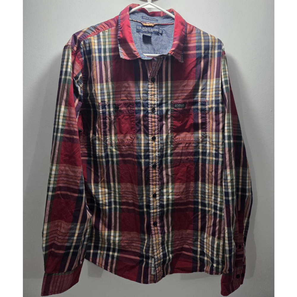 U.S. Polo Assn. Men Shirt Long Sleeves XL Slim Fit Squared Pattern Pre-Owned